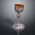 Silver Decorative Goblet With Intricate Carvings And Golden Rim For Daily Use