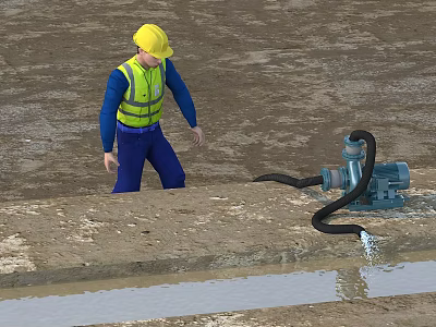 Construction Site Water Pump With Drainage Hose For Muddy Ground Standing Water 3d model