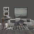 Modern Living Room Interior With Sofa Coffee Table Set Throw Pillows And Geometric Rug