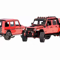 Red Off Road SUV and Pickup Truck with Modified Roof Lights and Large Tires