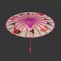 Modern White Canopy Umbrella With Large Pink Floral Pattern And Wooden Handle