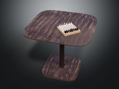Square Wooden Table With Chessboard On Top Natural Wood Grain Design 3d model