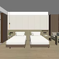 Modern Hotel Room Interior With Twin Beds Upholstered Headboards Wooden Nightstands And Warm Ambient Lighting