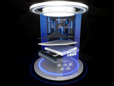 Modern Interactive Zone Platform With Illuminated Display Layers And Blue Lighting Tech 3d model