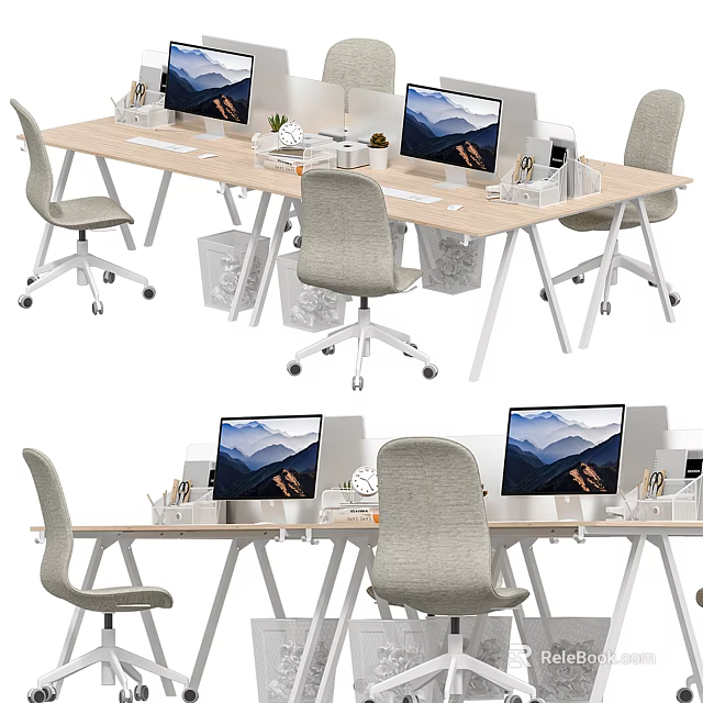 Modern Wooden Dining Table Set With Rectangular Table And Comfortable Chairs For Home Dining Area 3d model