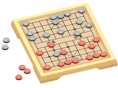 Chinese Chess Game Wooden Board with Red and Gray Pieces for Entertainment 3d model