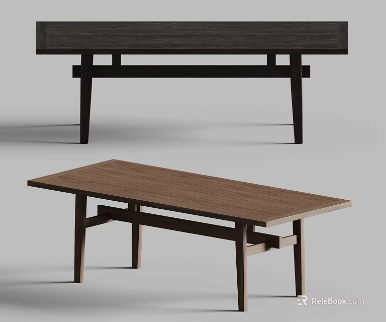 Minimalist Wooden Dining Tables With Modern Leg Design And Natural Finish 3d model 