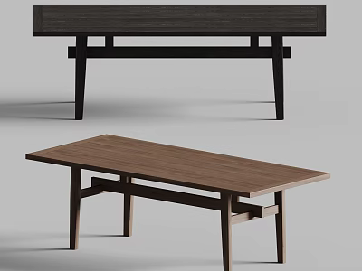 Minimalist Wooden Dining Tables With Modern Leg Design And Natural Finish 3d model