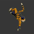Anthropomorphic Tiger Character Standing With Striped Face Black Vest Blue Jeans And Black Gloves