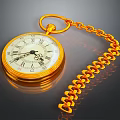 Golden Vintage Pocket Watch With White Dial Roman Numerals and Decorative Chain