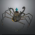 Mechanical Spider With Metal Legs Blue Gem Top Orange Eyes And Steampunk Design