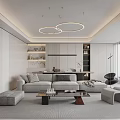 Elegant Modern Living Dining Room Interior With Round Chandeliers Gray Sofa And Coffee Table