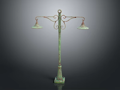 Vintage Green Floor Lamp With Two Curved Metal Lamps And Stable Base 3d model