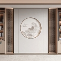 New Chinese-style bookcase decorative cabinet background wall modeling wall 3d model