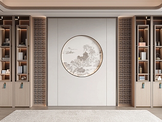 New Chinese-style bookcase decorative cabinet background wall modeling wall 3d model