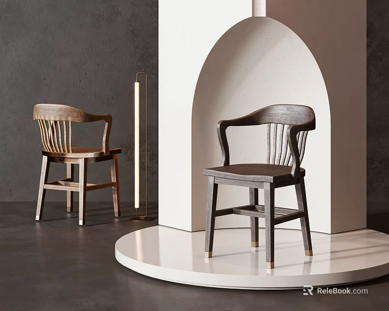 Modern Wooden Dining Chairs With Armrests On White Display Stand And Archway 3d model 