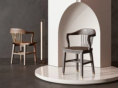 Modern Wooden Dining Chairs With Armrests On White Display Stand And Archway 3d model