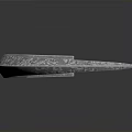 Silver Crescent Weapon With Blue Decorative Inlays And Brown Textured Handle