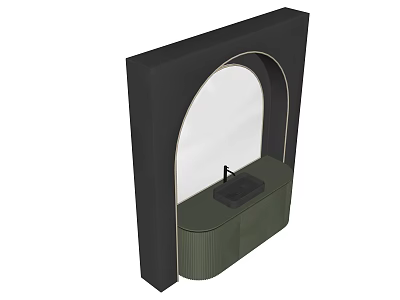 Modern Green Washbasin With Arched Mirror And Black Frame Design 3d model