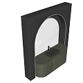 Modern Green Washbasin With Arched Mirror And Black Frame Design