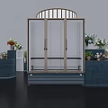 Blue Multi Tiered Curved Design Commercial Display Stand With Flowers Bouquets Vases And Blooming Sign