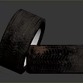 Worn Car Tires With Silver Alloy Wheels And Tread Patterns 3d model