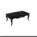 Classic Dark Brown Coffee Table With Carved Wooden Legs And Marble Pattern Top