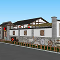 Traditional Chinese Village Scenic Area With White Walls Gray Tiles Red Lanterns And Greenery