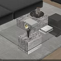 Modern Marble Coffee Table With Composite Design Glass Elements And Decorative Vase In Living Room