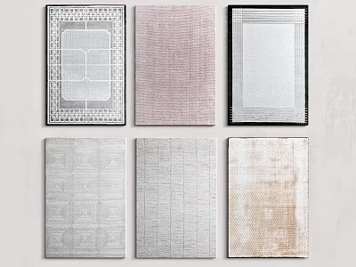Square Rugs With Various Textured Geometric Patterns In Light Neutral Tones 3d model