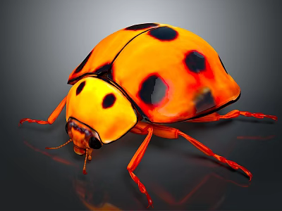 Orange Black Spotted Ladybug Detailed Close Up View With Shiny Exoskeleton 3d model