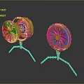 Pair of Golden Circular Clothing Accessories With Ornate Patterns And Decorative Stands