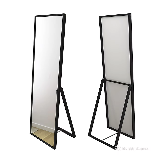 Modern Floor Mirror with Black Triangular Stand and Clear Reflection Surface 3d model