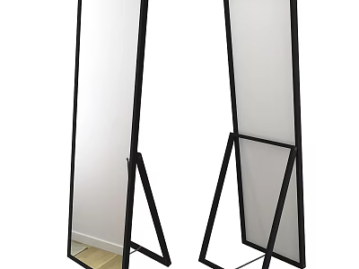 Modern Floor Mirror with Black Triangular Stand and Clear Reflection Surface 3d model