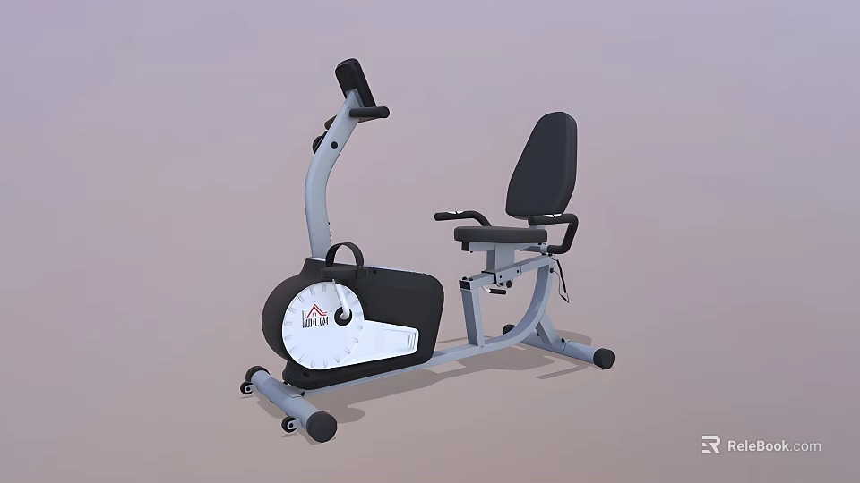 Stable Recumbent Exercise Bike With Black Seat Gray Frame Control Panel And Transport Wheels 3d model 