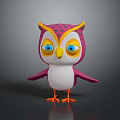 3D Cartoon Owl Character With Pink Yellow Head Polka Dots Blue Eyes White Body