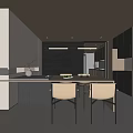 Modern Living Dining Room Interior With Neutral Tones TV Wall And Storage Shelves