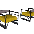 Modern Single Sofa with Yellow Cushions Gray Backrests and Black Metal Frames 3d model