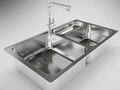 Stainless Steel Double Bowl Kitchen Sink With Modern Faucet Design 3d model
