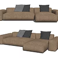 Beige Fabric Sectional Multi Person Sofa with Gray and Black Patterned Cushions 3d model