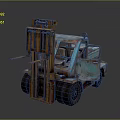 Rusty Blue Vintage Forklift With Metal Forks Large Wheels And Old Cab