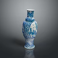 Blue And White Porcelain Vase With Traditional Landscape Sculpture Carving