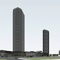 Modern Office Building Complex With Two Tall Towers And Surrounding Landscaping 3d model