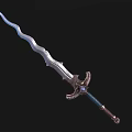 Fantasy Sword With Silver Curved Blade And Decorative Hilt Featuring Blue Gem