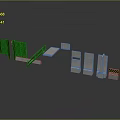 3D Model Displaying Facilities with Green Barriers White Railed Platform and Miniature Figure 3d model
