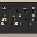 Black Wooden Bookcase With Multiple Compartments Books Photo Frames And Decorations