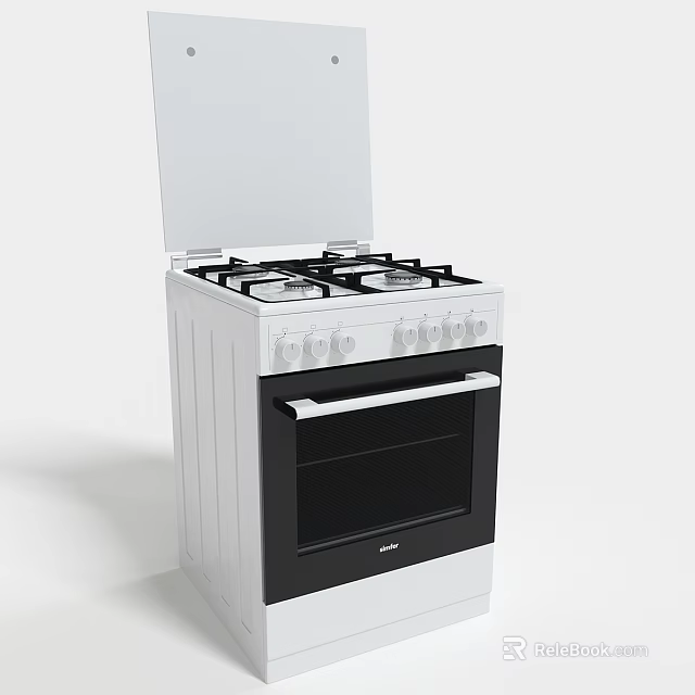 Modern White Gas Stove With Oven Cooking Appliance For Kitchen 3d model 