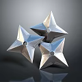 Three Metallic Star Shaped Shuriken Weapon With Sharp Points And Reflection