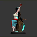 3D Female Character Model With Blue Horns Long Black Hair And Tree Root Base