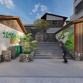 Traditional Rural Homestay Building With Stone Steps Green Plants And Stone Walls